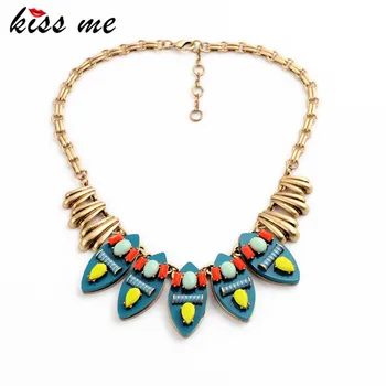 

Women Fashion Accessories Boho Jewelry KISS ME New Ethnic Style Resin Pendants Bib Choker Necklace
