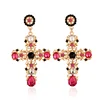 Nouveauté Vintage noir rose cristal croix boucles d'oreilles pour les femmes Baroque bohème grandes boucles d'oreilles longues bijoux Brincos 2022 ► Photo 2/6