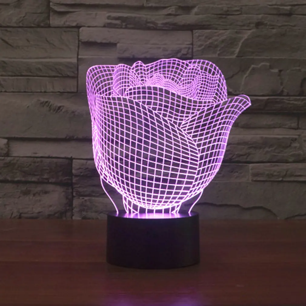Роза 3D огни красочные светодиодные постепенные изменения Иллюзия настольная