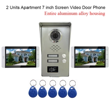 

2 Units Apartment intercom system Video Door Phone Intercom all Aluminum Alloy Camera 7" Monitor video Doorbell with 5-RFID Card