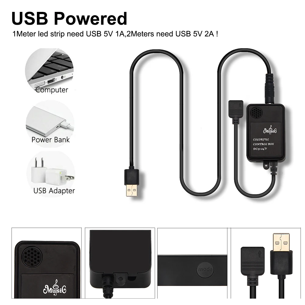 USB Светодиодная лента RGB музыкальный контроллер 0,5 м 1 м 2 м ТВ-светильник с 20Key пультом дистанционного управления