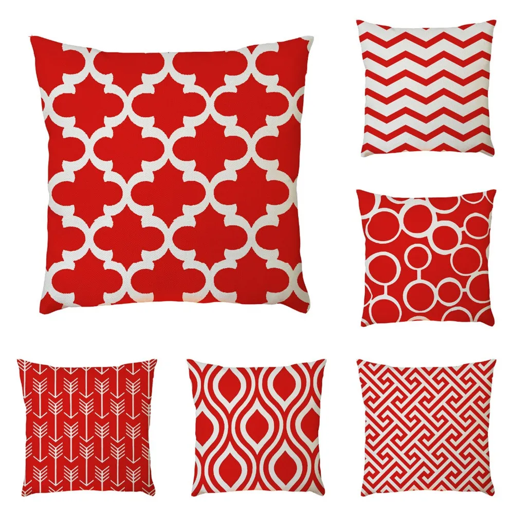 

Cotton Linen Geometric Throw Pillow Case Red series Decorative Pillows For Sofa Car Seat Cushion Cover 45x45cm Home Decor