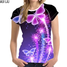 Индивидуальные бабочки печати o-образным вырезом Футболка женская мода лето тонкий Украина футболки Повседневная короткий рукав Бодибилдинг футболка
