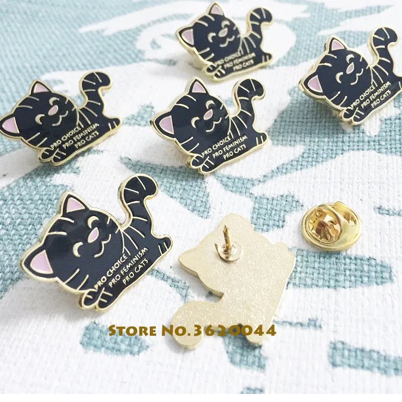 

50pcs Metal Craft Custom Enamel Feminist Cat Pin Badge 28mm Pro-Cats Pro-Feminism Pro Choice Lapel Pins and Brooch Clutch Back