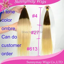 10″-26″ In stock!stick tip hair/ I tip hair extension 3 tone ombre color 1g*100strands 100% virgin brazilian hair extension