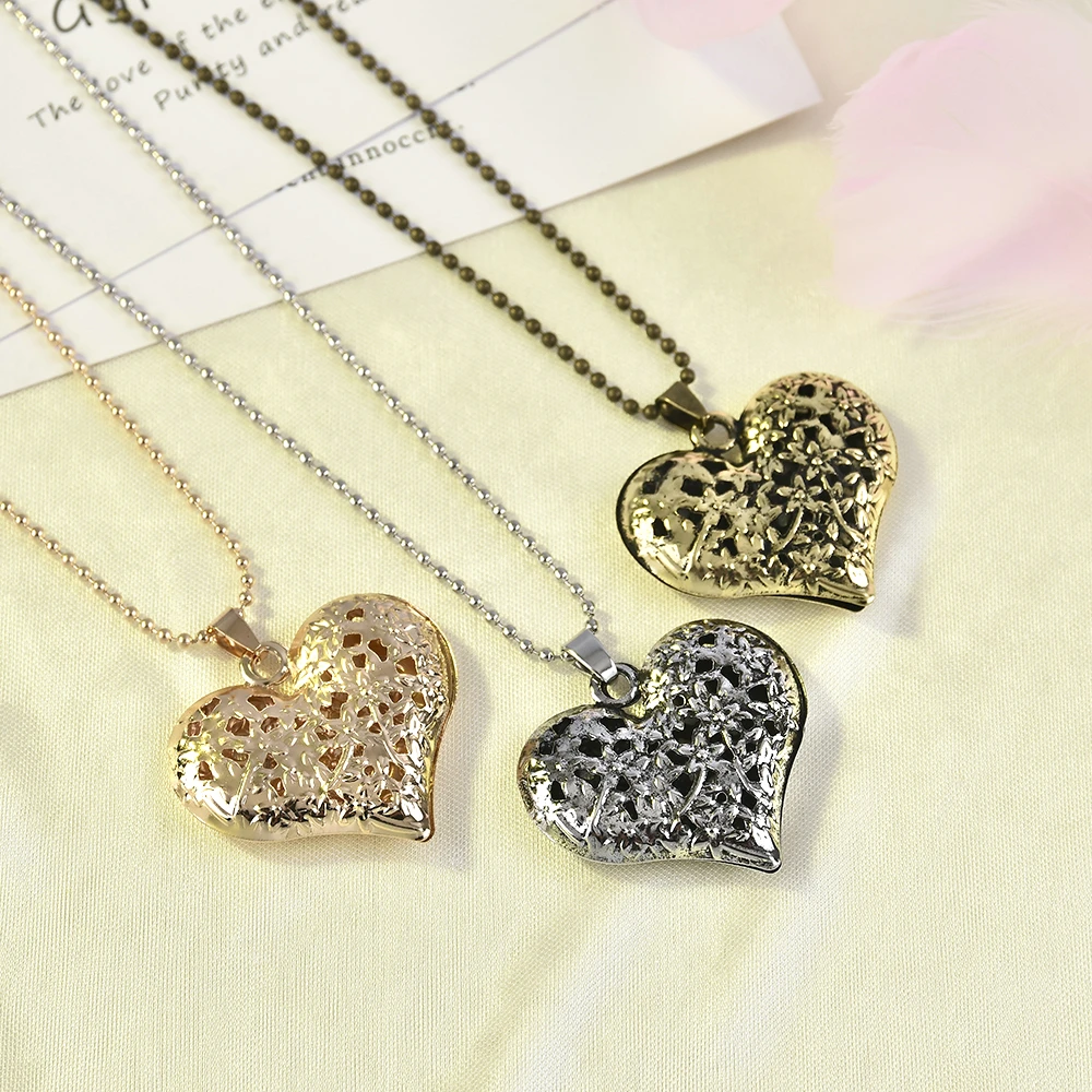 

2019 New Fashion Party Boho Choker Hollow love Heart Necklace Stainless Steel Pendant Long Chain Jewelry for Women