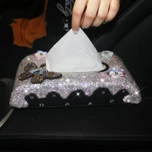 Роскошный женский автомобильный тканевый ящик с цветами бабочки, блестящими кристаллами, блок подлокотника, коробка для внутренней укладки