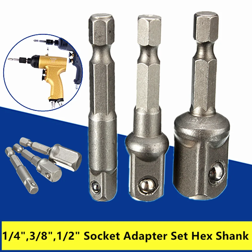 XNEMON 3Pcs 1/4" 3/8" 1/2" Hex Wrench Sleeve Extension Bar Drive Power