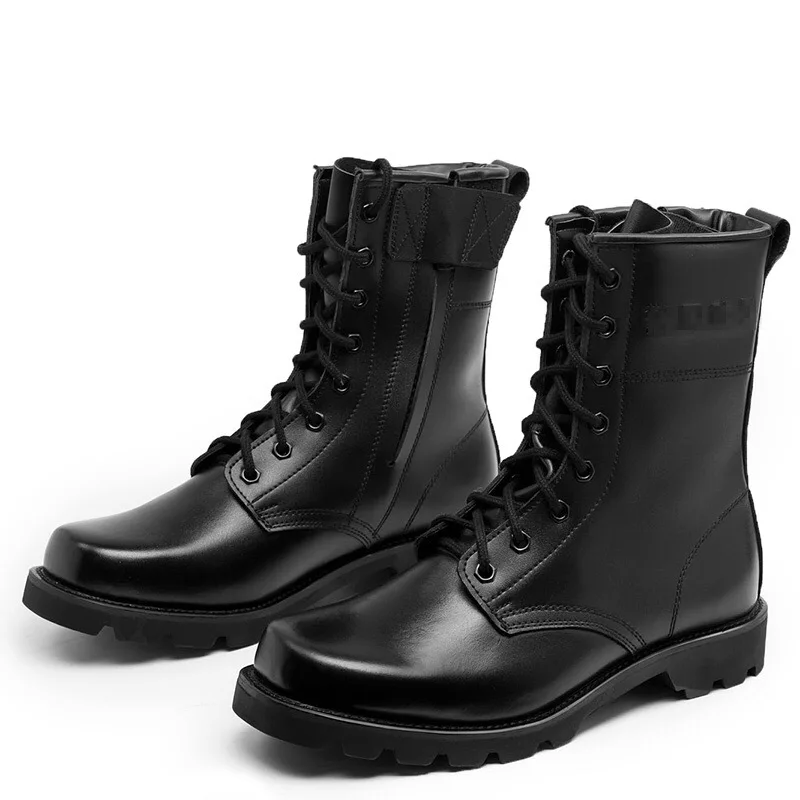 black leather steel toe combat boots
