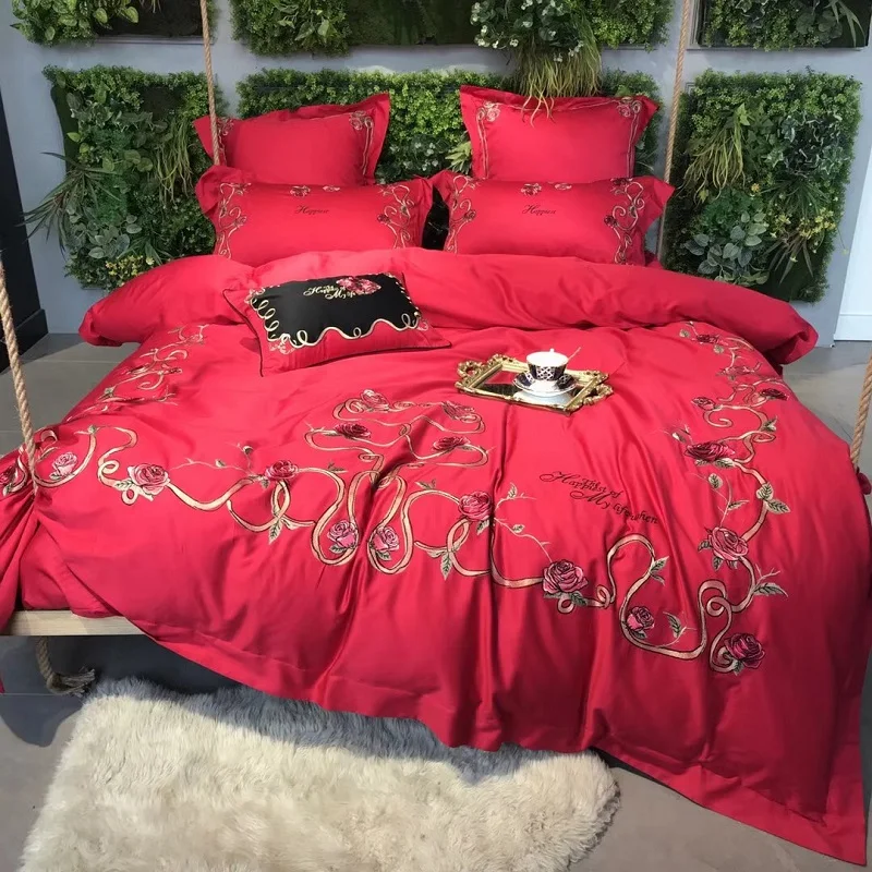

Italy Palace Embroidery 60S Egyptian Long-Staple Satin Cotton King Queen Bedding Set Duvet Cover Bed Linen Bed sheet Pillowcases