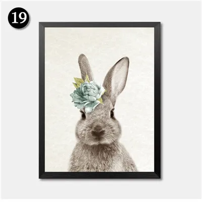 Милые животные с цветами, настенный плакат, принт с кроликом, скандинавский кролик, картина для детей, для маленьких девочек, Декор для дома, GF0089