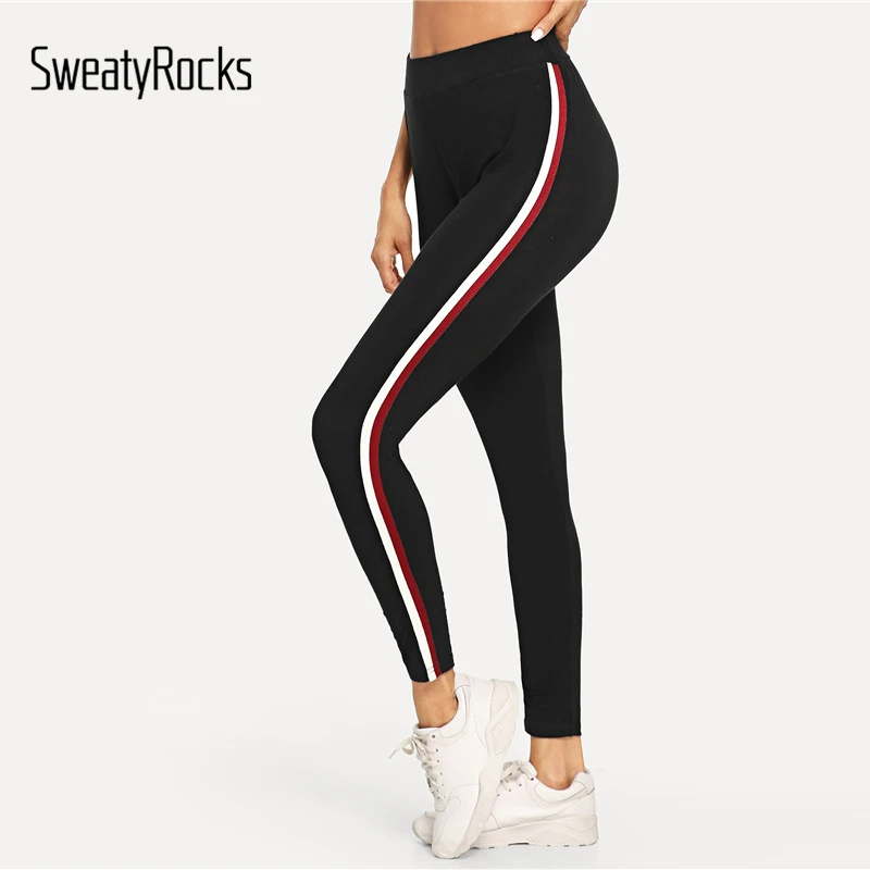SweatyRocks الأسود واسعة الخصر مخطط الجانب طماق 2018 بسط نشط ارتداء طماق المرأة الخريف Athleisure اللياقة البدنية طماق SweatyRocks الأسود واسعة الخصر مخطط الجانب طماق 2018 بسط نشط ارتداء طماق المرأة الخريف Athleisure اللياقة البدنية طماق