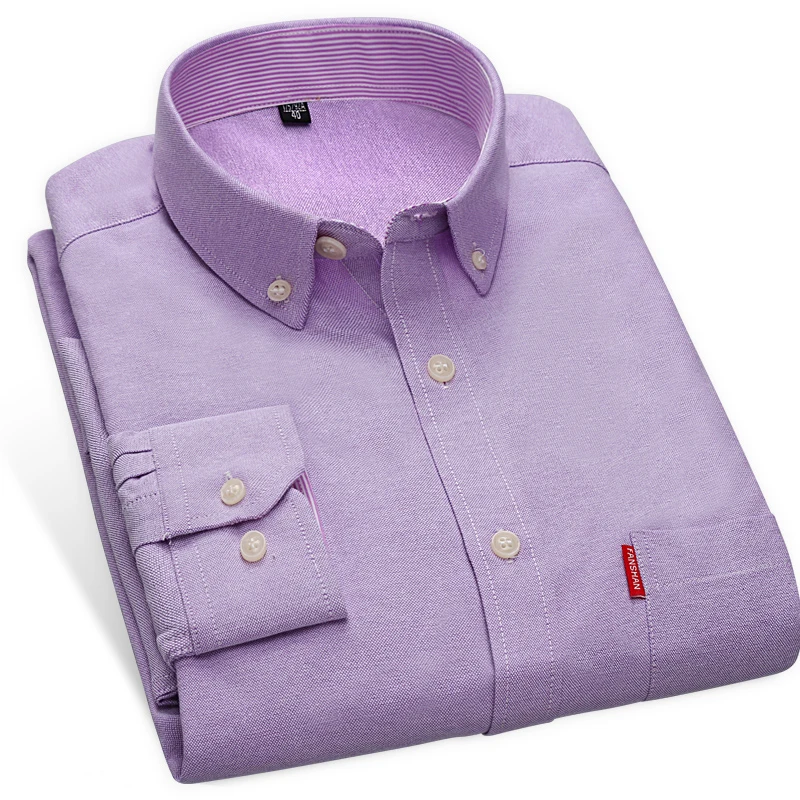 Men's Solid Color Oxford No iron Casual Shirts Striped in Collar Brand