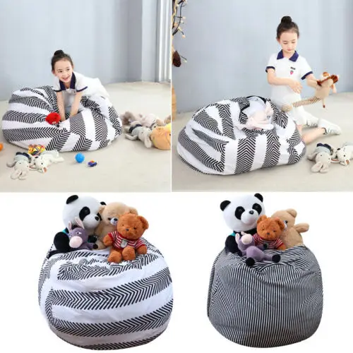 

Kids Stuffed Animal Storage Bean Bag Chair Extra Large Canvas Pouch Cotton Floral Fabric Stripe Soft Chair