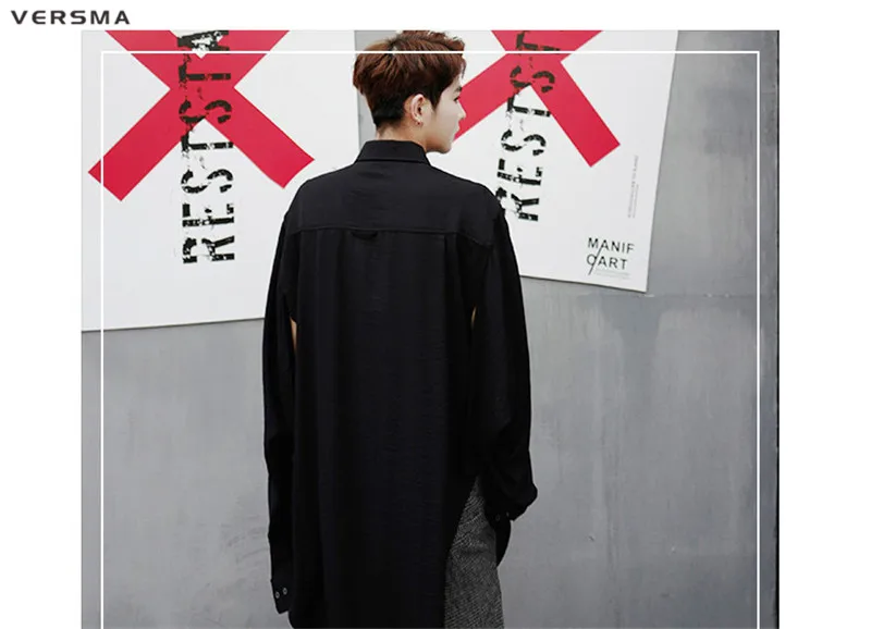 Versma новый корейский Harajuku Винтаж Oversize рубашка Для мужчин Для женщин блузка хип-хоп черный Повседневное Для мужчин s Хлопковое платье с