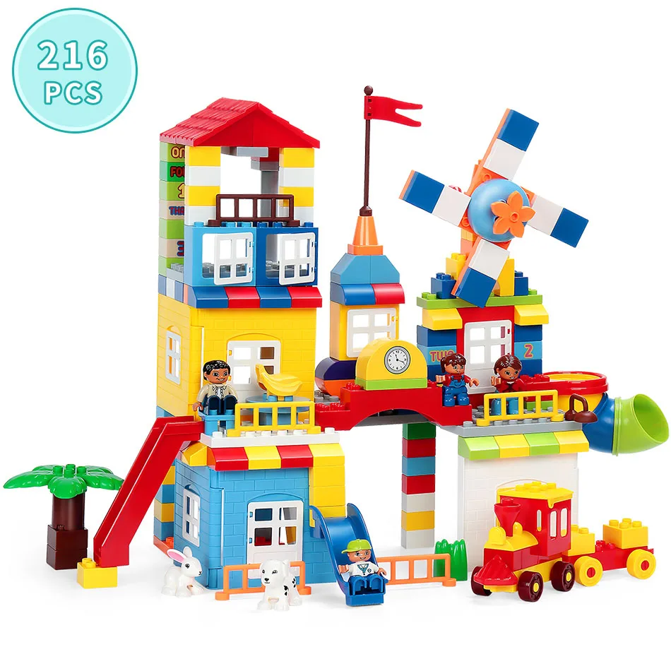 

216Pcs Large Size Castle Park Model Family with Animal Building Blocks Compatible Legoings Duploe Train City Brick Kid Toy Gifts