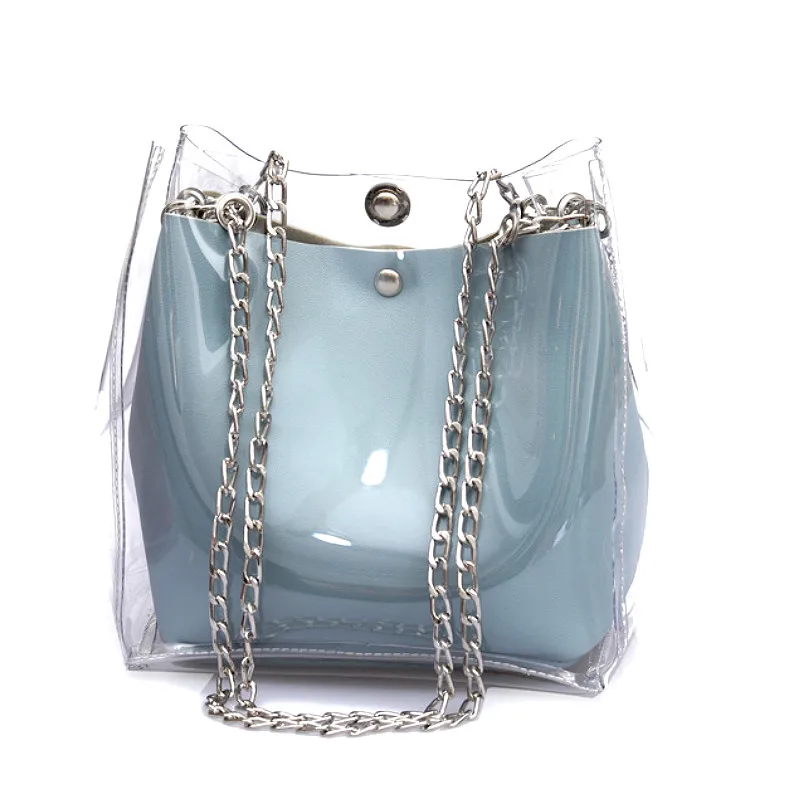 

2019 New Women's Transparent Bag Trend Popular Wild Messenger Bag Chain Bucket Shoulder Bag #197131