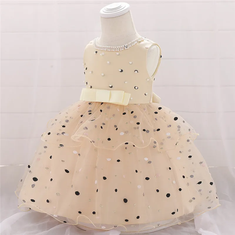 Платье для новорожденных; платье принцессы с бусинами; платье с вышивкой и бантом; Сетчатое платье без рукавов