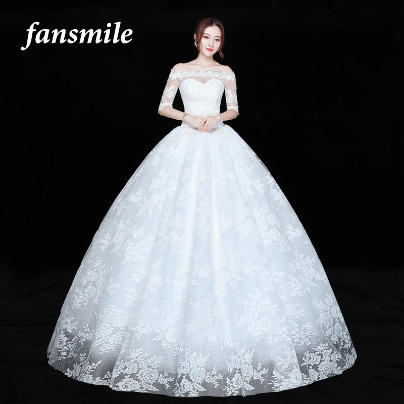 Fansmile простой Vestidos de Novia Винтаж кружевное свадебное платье большой размер, принцесса Свадебный платья платье FSM-592F