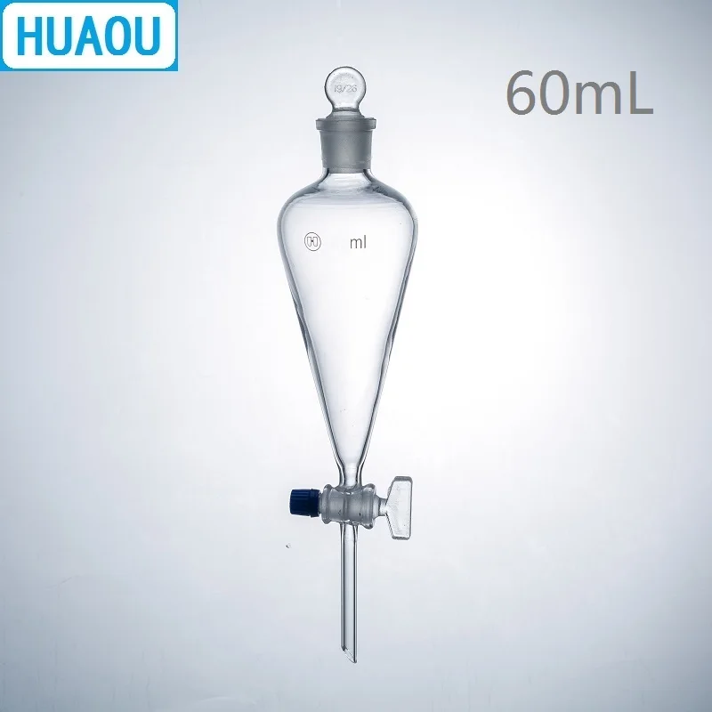 

HUAOU 60mL Seperatory Funnel Pear Shape with Ground in Glass Stopper and Stopcock Laboratory Chemistry Equipment