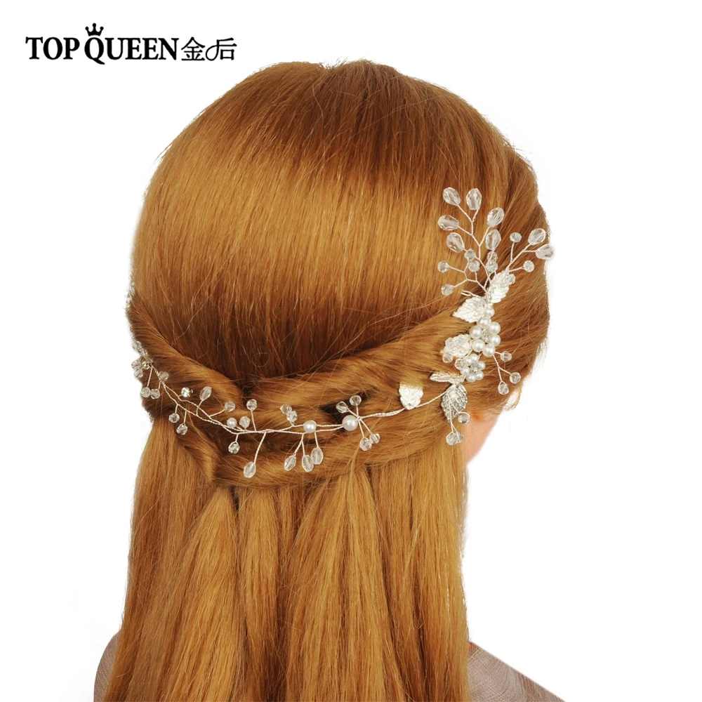 TOPQUEEN HP128 аксессуары для волос Жемчужный Цветок ободок для волос Свадебные невесты или подружки невесты Тиары Корона длина ободок двойной гребень для волос