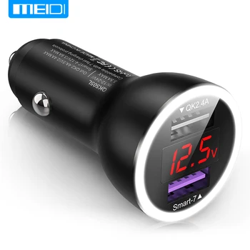 

MEIDI Car USB Charger Adapter 3.6A Fast Charging QK2.4 Quick Charge 3.0 Dual Port LED Digital Display Compatible with smartphone