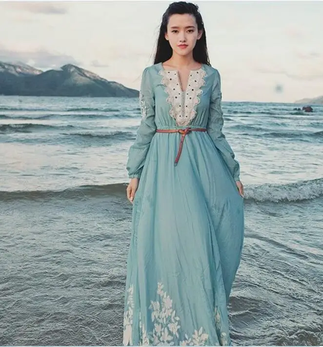 Nouvelle Élégante Marque Haute Maxi Fille Longues Femmes Taille Plus Mori La Broderie Plage Arrivée Robe D'impression Qualité Vintage Robes rqaAwrR