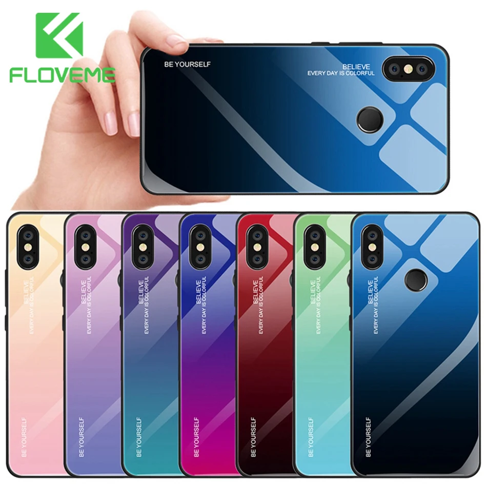 

FLOVEME Glass Phone Case For Redmi Note 7 6 5 Pro 6A Plus Tempered Glass Cases For Xiaomi Mi 9 SE Pocophone F1 Max 3 6X 5X A2 A1