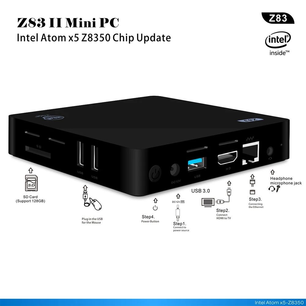 Z83 подлинный windows 10 Мини ПК baytrail Z8350 TV Box HD дисплей 32 Гб телеприставка медиаплеер