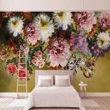 Papel pintado Mural Rosa retro estilo europeo 3D flores coloridas pintura al óleo Fresco dormitorio Galería Arte decoración de la pared de fondo murales