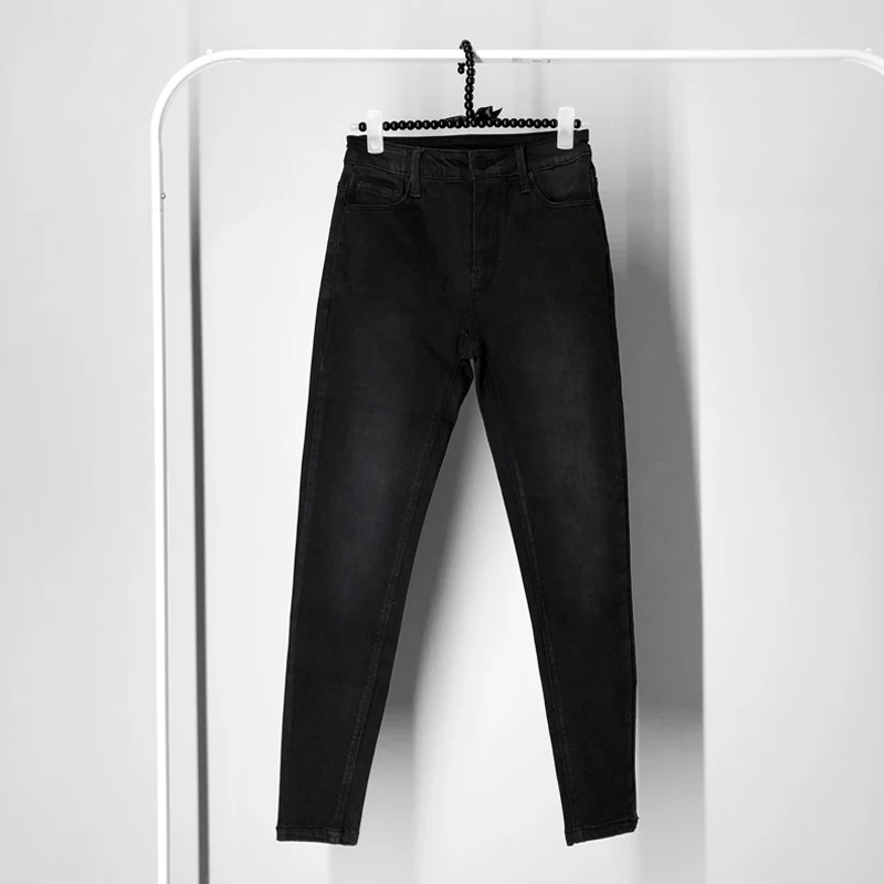 Весенние женские джинсы, большие Стрейчевые обтягивающие повседневные однотонные узкие джинсы с высокой талией