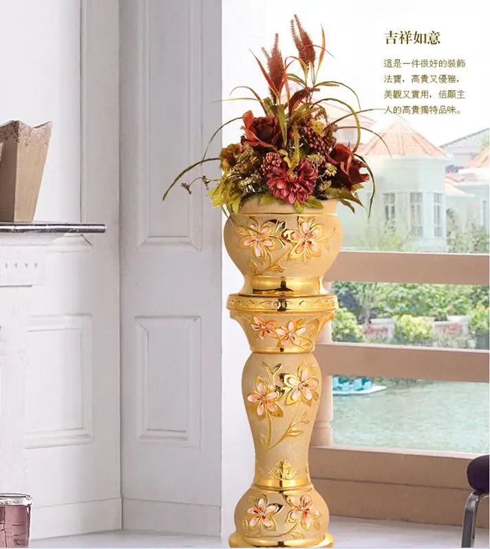 

European-style large ceramic vase living room decoration hotel decoration ceramic Roman column.