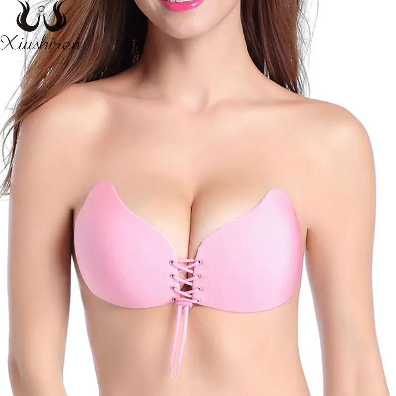 Xiushiren Women Self Adhesive Strapless Blackless Plus