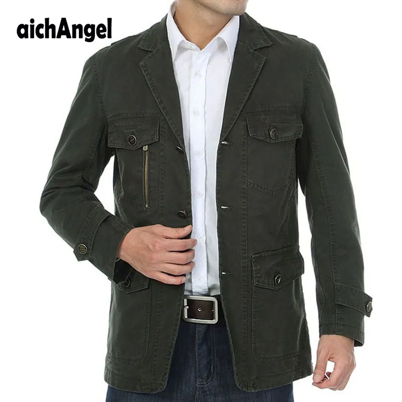 Men washed cotton casual blazer brand military jacket army mens spring