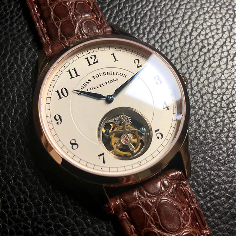 

Top Brand Luxury Men's Mechanical Watches Seagull ST8000 Tourbillon Movement Dress Crocodile Genuine Leather Men Wristwatches