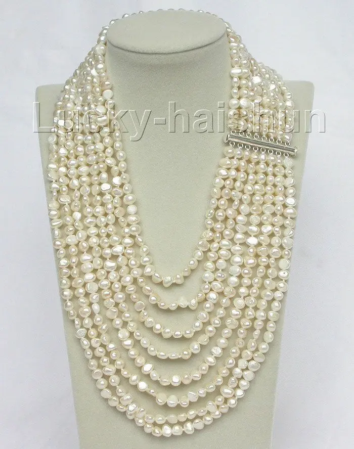 

Hot selling free shipping******* 17"-24" 8row baroque white pearls necklace 925 silver clasp j8756