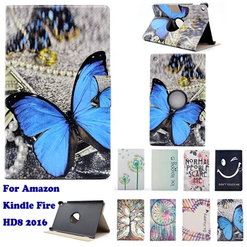 

Butterfly Smile Face Pattern Case 360 Rotating for Amazon Kindle Fire HD 8 HD8 2016 8" Stand Flip Tablet Cover Protective case