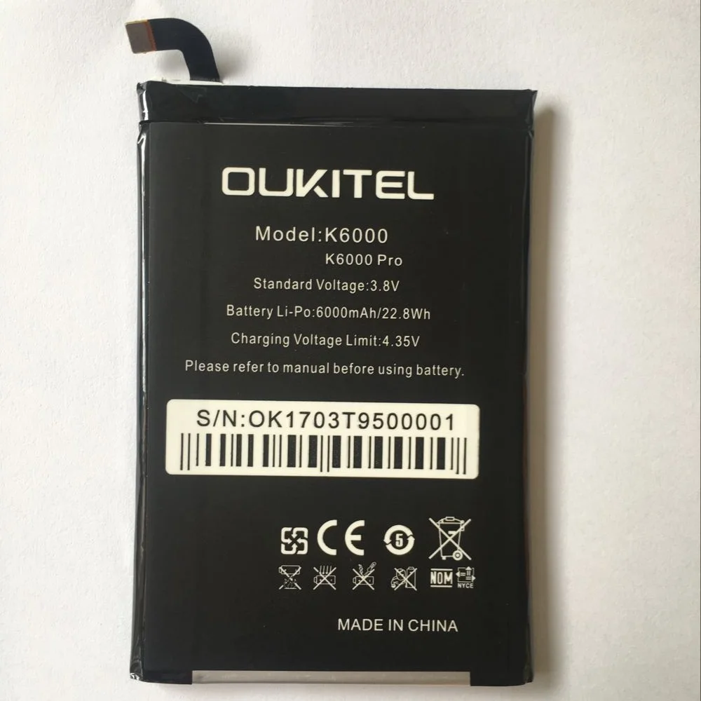 Oukitel K6000 Аккумулятор 6000 мАч Сменный аксессуар Аккумуляторы для Oukitel K6000 PRO сотовый телефон