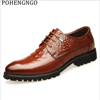 

2019 New Fashion Wedding Business Shoes Luxury Men Oxford Dress Shoes Lace-up Crocodile Pattern Gentlemen's Elevator Shoes
