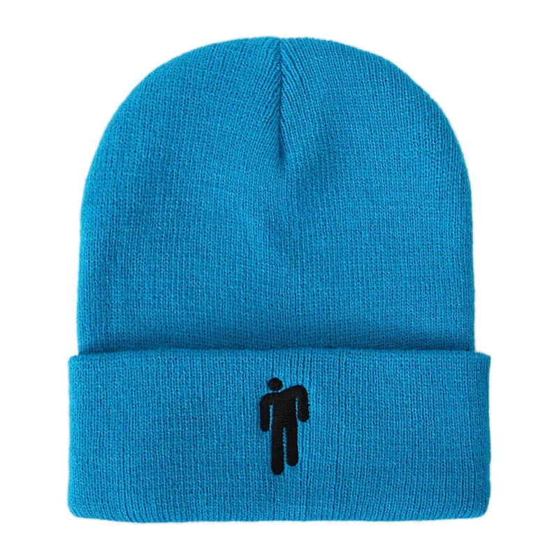 Dark Blue Cap Billie Eilish Beanies, зимние шапки для женщин, для маленького человека, вязаные шапки с вышивкой, Мужская Осенняя шапка, женская шапка в стиле хип-хоп, шапочка - Цвет: Dark Blue Cap