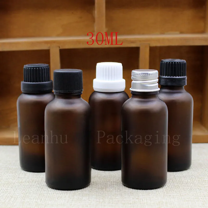 Brown Frosted Glass Essential Oil Bottle With Screw Cap,30ML DIY Empty