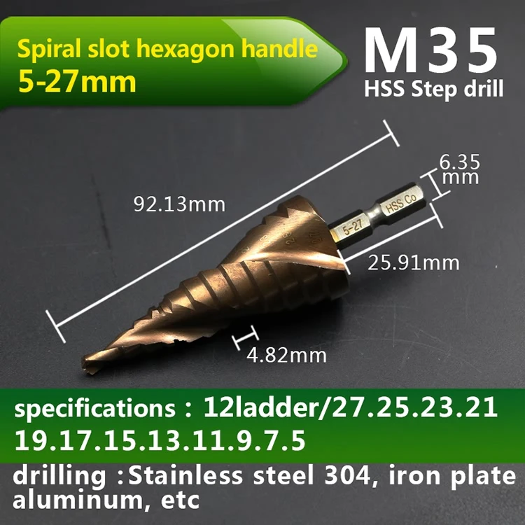 JIGONG HSS-CO M35 шестигранный хвостовик спиральный паз Шаг сверло металлический конус Шаг сверло из нержавеющей стали Отверстие пила отверстие резак