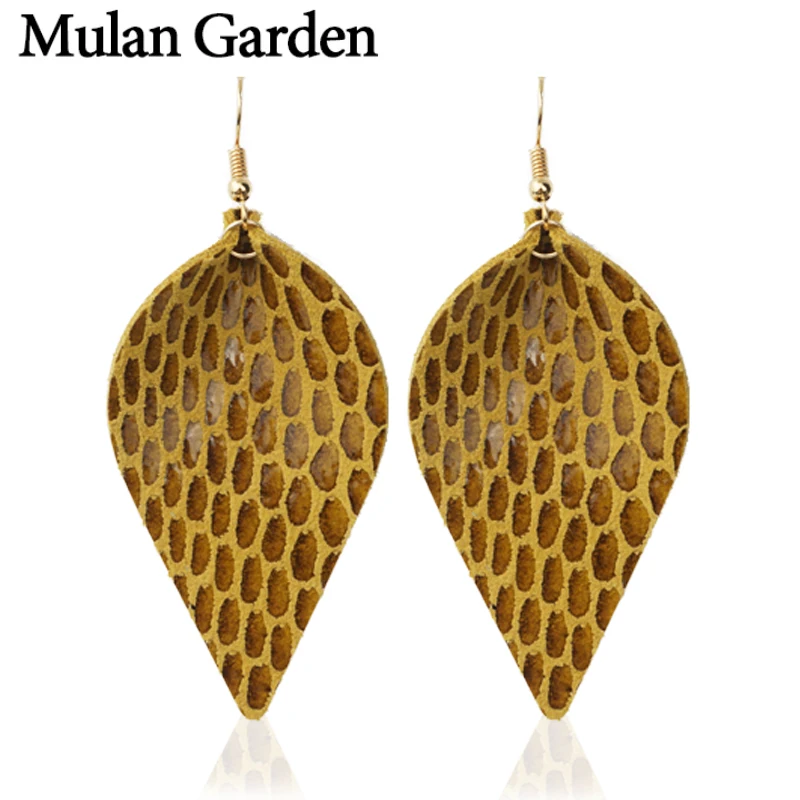 

M&G Leaf Glitter Genuine Leather Earrings for Women Trendy Shiny Drop Earrings Leather Jewelry Women Accessories Gifts Wholesale