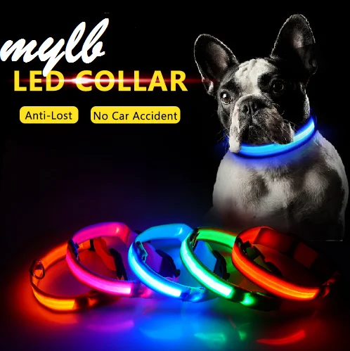 

mylb Glowing LED Dog Collar Anti-Lost Nylon Light Collar For Dogs Puppy at Night Cool Pug Dog Supplies Pet Products Accessories
