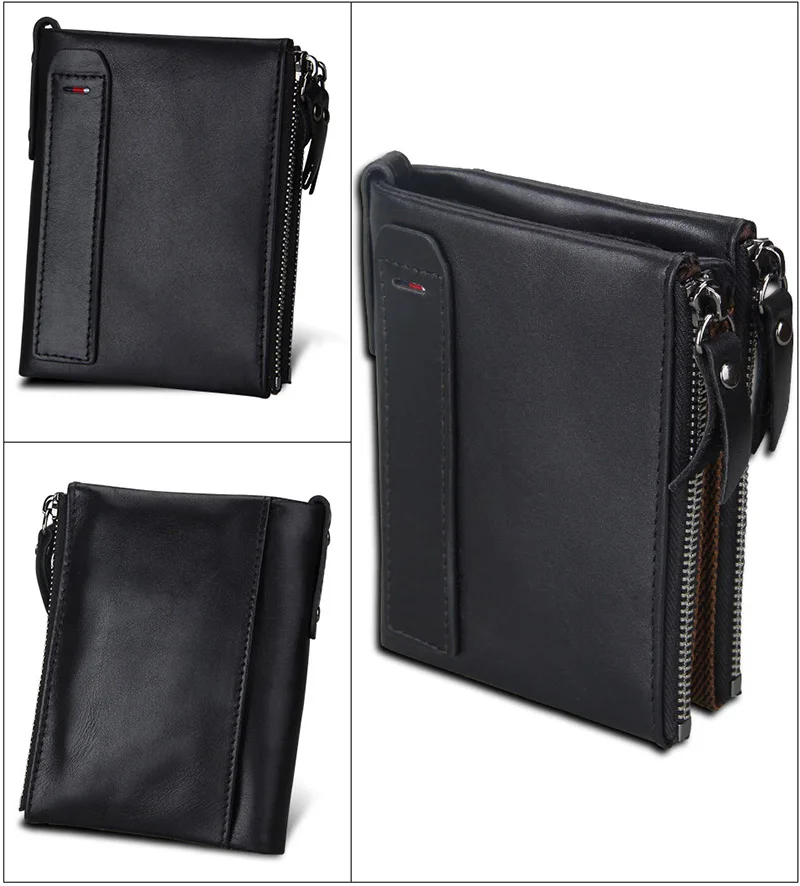 Genuine Crazy Horse Cowhide Leather Men Wallet Short Coin Purse Small Vintage Wallets Anti-RFID Pirate Brush Men Purse (15)