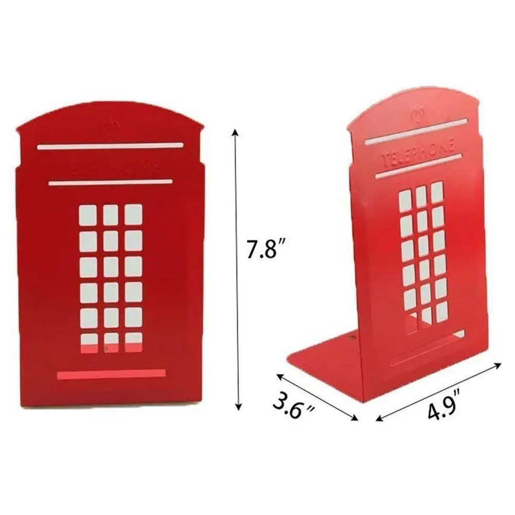 Red Color Metal London Telephone Booth Design Anti Skid Bookends