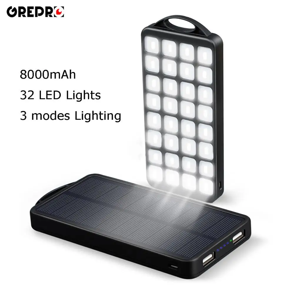 

Solar Power Bank Rechargeable 8000mAh Solar Power Battery with LED Lamp,External Solar Charger Quick Charging for Smart Phones