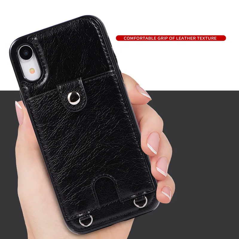 

For iPhone X XR XS Max 6 6s 7 8 Plus Luxury Wallet Leather Case Card Holder Cover With lanyard Protection Phone Bag