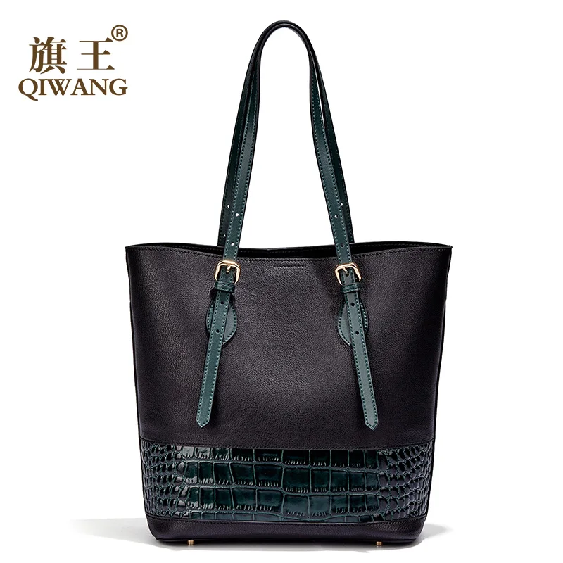 

Qiwang Luxury Women Bag Crocodile 100% Genuine Leather Women Handbag New Design Long Handle Shoulder Bag Bucket Shape