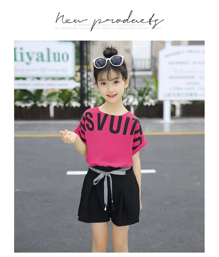 Summer Children Clothing Sets For Girls 2019 Fashion Letter Print Tshirts Tops Shorts Teenage Clothes 2Pcs Kids Suit 10 12 Years (24)